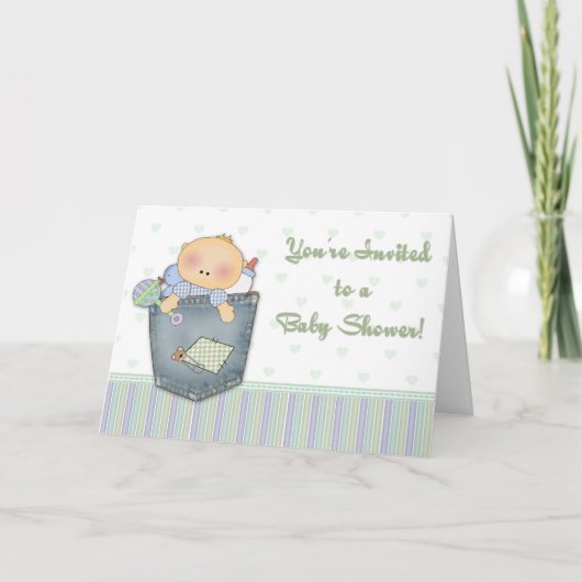 Baby shower Denim Green Invitation (Voorkant)