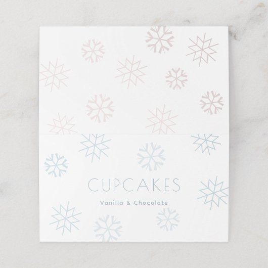 Baby Shower Dessert Tafel Labels Blauwe Sneeuwvlok Plaatskaartje (Buitenkant ongevouwen)