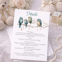 Baby Shower Details Card Cute Vogels Thema