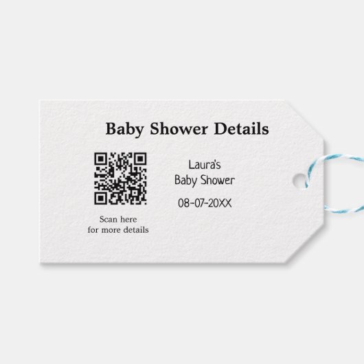 BABY SHOWER DETAILS QR SCAN CODE MINIMAL MODERN RU CADEAULABEL (Voorkant (Horizontaal))