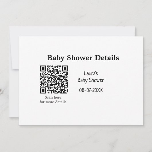 BABY SHOWER DETAILS QR SCAN CODE MINIMAL MODERN RU KAART (Voorkant)