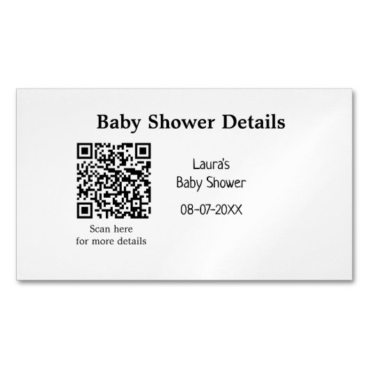 BABY SHOWER DETAILS QR SCAN CODE MINIMAL MODERN RU MAGNETISCH VISITEKAARTJE (Voorkant)