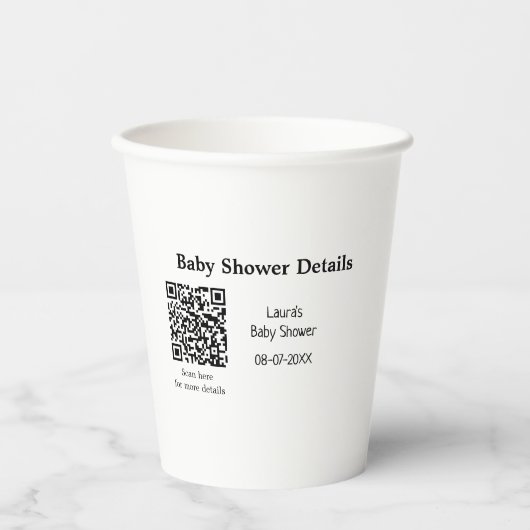 BABY SHOWER DETAILS QR SCAN CODE MINIMAL MODERN RU PAPIEREN BEKERS (Voorkant)