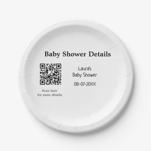 BABY SHOWER DETAILS QR SCAN CODE MINIMAL MODERN RU PAPIEREN BORDJE (Voorkant)