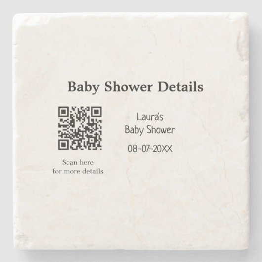 BABY SHOWER DETAILS QR SCAN CODE MINIMAL MODERN RU STENEN ONDERZETTER (Voorkant)