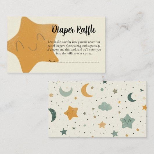 Baby Shower Diaper Raffle Card–Boho Stars & Moons Informatiekaartje (Voorkant / Achterkant)