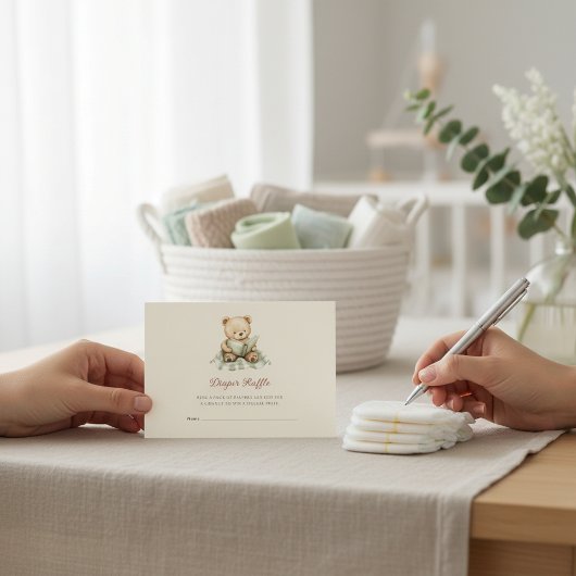 Baby Shower Diaper Raffle Card with Teddy Bear Informatiekaartje