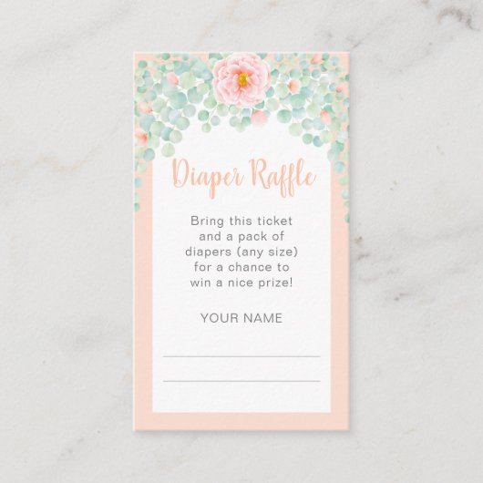 Baby shower Diaper Raffle Eucalyptus Floral Peach Informatiekaartje (Voorkant)