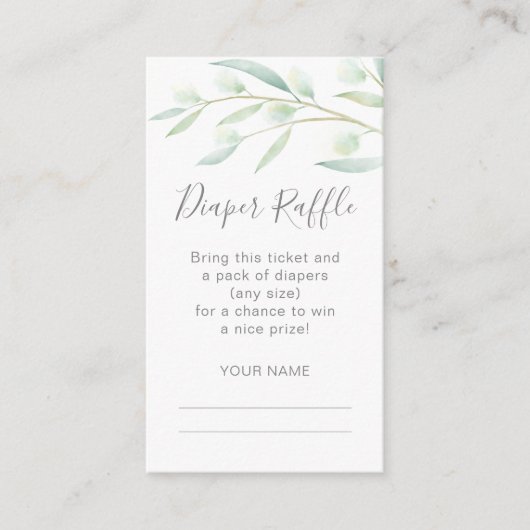 Baby shower Diaper Raffle Greenery Waterverf Informatiekaartje (Voorkant)