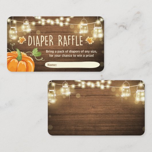 Baby shower Diaper Raffle Kaart Rustic Pumpkin (Voorkant / Achterkant)