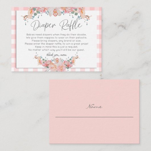 Baby shower Diaper Raffle | Koraal Roos Floral Informatiekaartje (Voorkant / Achterkant)