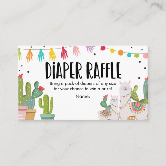 baby shower Diaper Raffle Mexican Cactus Llama Informatiekaartje (Voorkant)