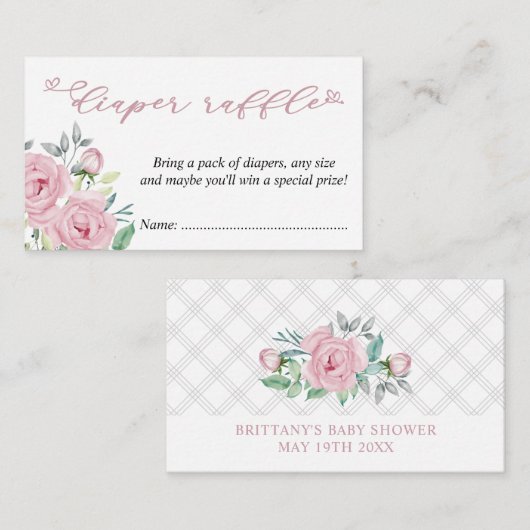 Baby shower Diaper Raffle Pink Peony Bouquet Informatiekaartje (Voorkant / Achterkant)