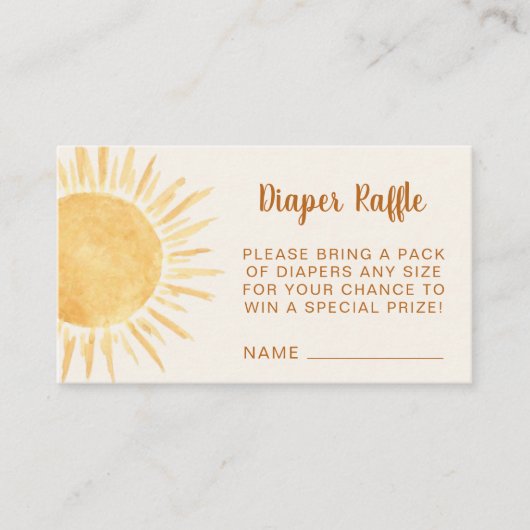 Baby shower Diaper Raffle Sunshine Informatiekaartje (Voorkant)