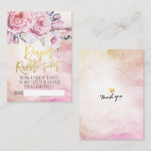 Baby shower Diaper Raffle Ticket Bohemian Flowers Informatiekaartje (Voorkant / Achterkant)