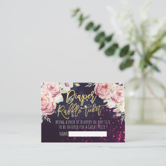 Baby shower Diaper Raffle Ticket Boho Floral Light Informatiekaartje (Staand voorkant)