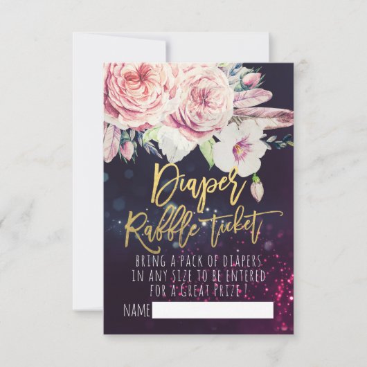 Baby shower Diaper Raffle Ticket Boho Floral Light Kaart (Voorkant)