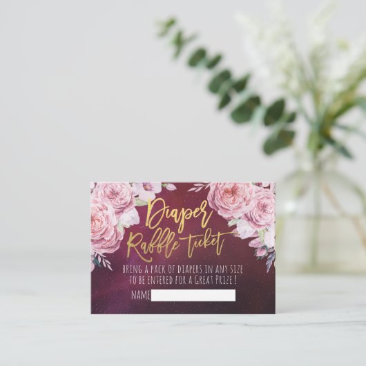 Baby shower Diaper Raffle Ticket Boho Floral Red Informatiekaartje (Staand voorkant)