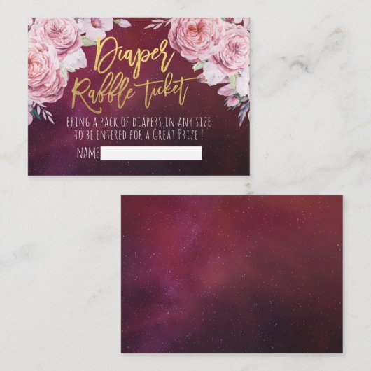Baby shower Diaper Raffle Ticket Boho Floral Red Informatiekaartje (Voorkant / Achterkant)