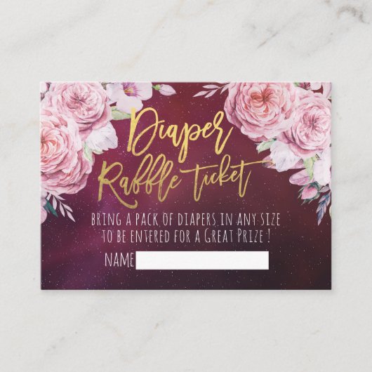 Baby shower Diaper Raffle Ticket Boho Floral Red Informatiekaartje (Voorkant)