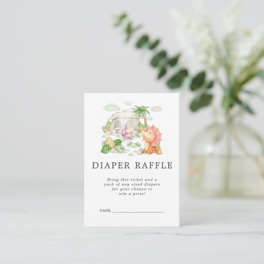baby shower Diaper Raffle Ticket | Dinosaur  Informatiekaartje (Staand voorkant)