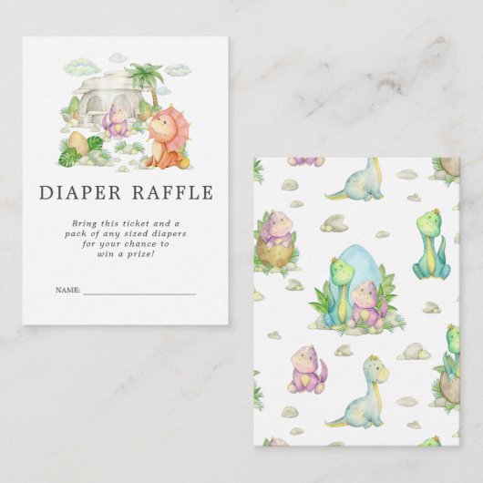 baby shower Diaper Raffle Ticket | Dinosaur  Informatiekaartje (Voorkant / Achterkant)