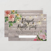 Baby shower Diaper Raffle Ticket Floral Wood Light Kaart (Voorkant / Achterkant)