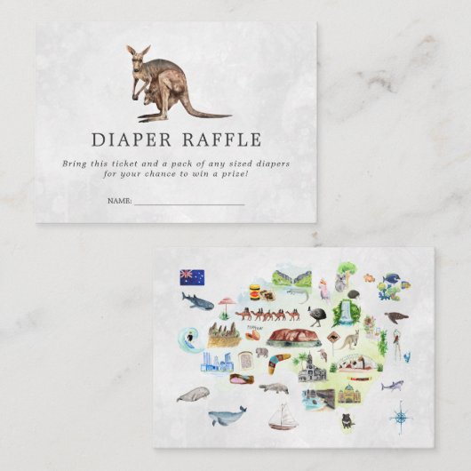 baby shower Diaper Raffle Ticket | Kangaroo Baby Informatiekaartje (Voorkant / Achterkant)