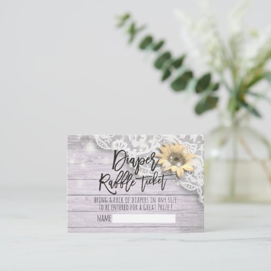 Baby shower diaper Raffle Ticket Lace Sunflower Informatiekaartje (Staand voorkant)