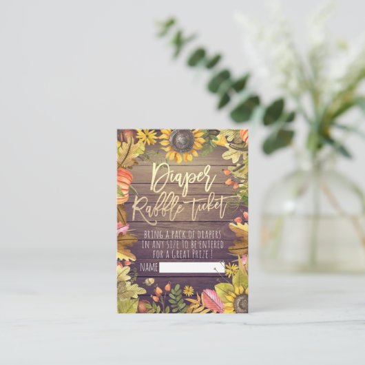 Baby shower Diaper Raffle Ticket Pumpkin Sunflower Informatiekaartje (Staand voorkant)