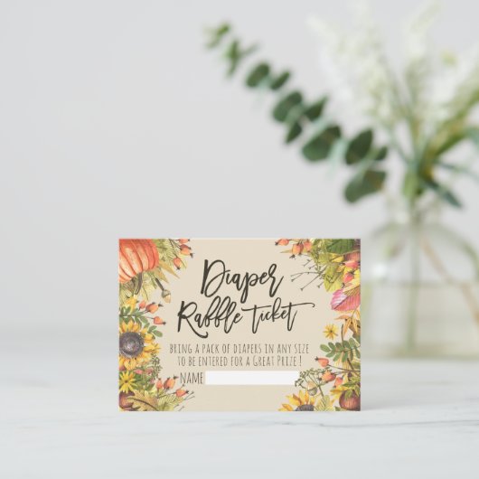 Baby shower Diaper Raffle Ticket Pumpkin Sunflower Informatiekaartje (Staand voorkant)