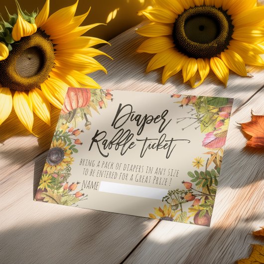 Baby shower Diaper Raffle Ticket Pumpkin Sunflower Kaart
