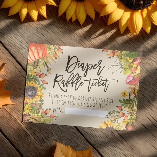 Baby shower Diaper Raffle Ticket Pumpkin Sunflower Kaart