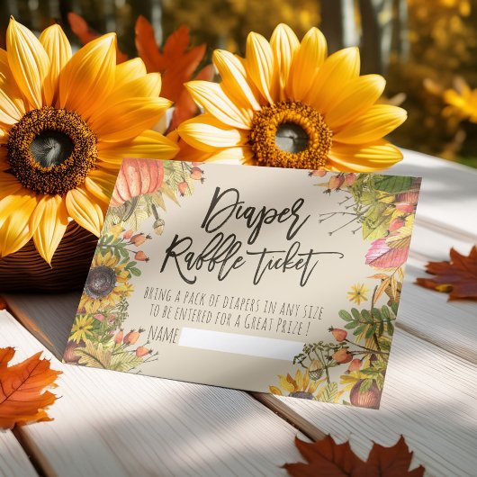 Baby shower Diaper Raffle Ticket Pumpkin Sunflower Kaart