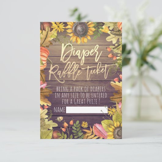 Baby shower Diaper Raffle Ticket Pumpkin Sunflower Kaart (Staand voorkant)