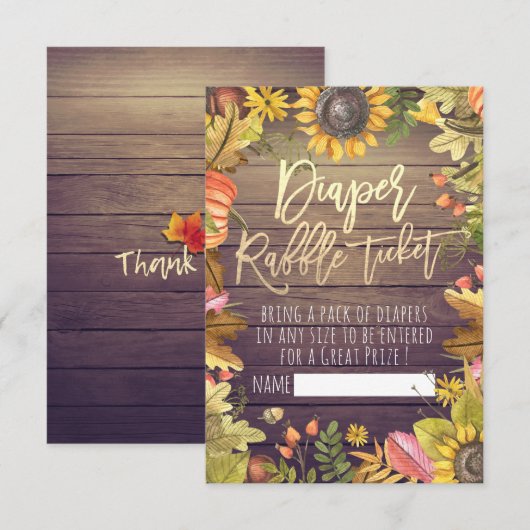 Baby shower Diaper Raffle Ticket Pumpkin Sunflower Kaart (Voorkant / Achterkant)