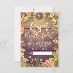 Baby shower Diaper Raffle Ticket Pumpkin Sunflower Kaart