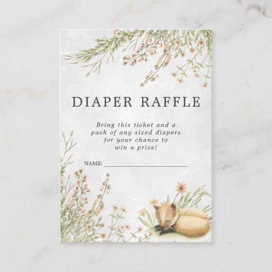baby shower Diaper Raffle Ticket | Woodland Fox Informatiekaartje (Voorkant)