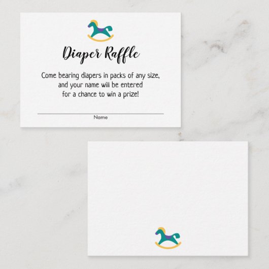 Baby shower Diaper Raffle Tickets met Rocking Hors Informatiekaartje (Voorkant / Achterkant)