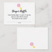 Baby shower Diaper Raffle Tickets met roze Rattle Informatiekaartje (Voorkant / Achterkant)