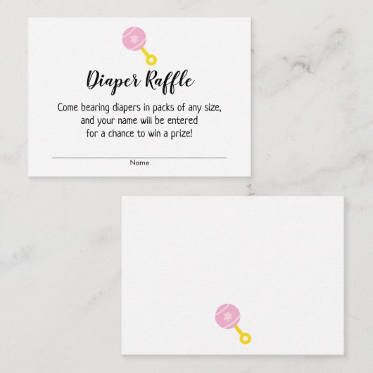 Baby shower Diaper Raffle Tickets met roze Rattle Informatiekaartje (Voorkant / Achterkant)