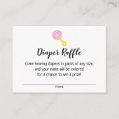 Baby shower Diaper Raffle Tickets met roze Rattle Informatiekaartje (Voorkant)