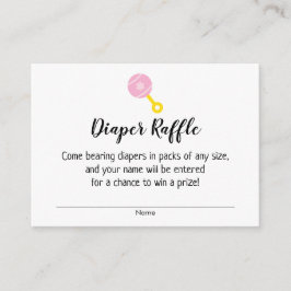 Baby shower Diaper Raffle Tickets met roze Rattle Informatiekaartje