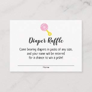 Baby shower Diaper Raffle Tickets met roze Rattle Informatiekaartje
