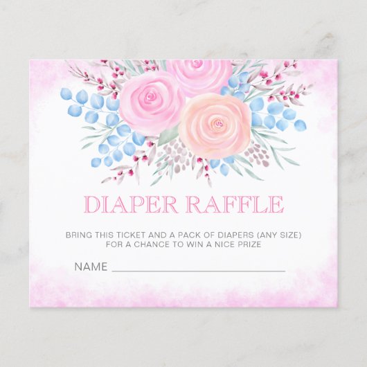 Baby shower Diaper Raffle Waterverf Bouquet Pink (Voorkant)
