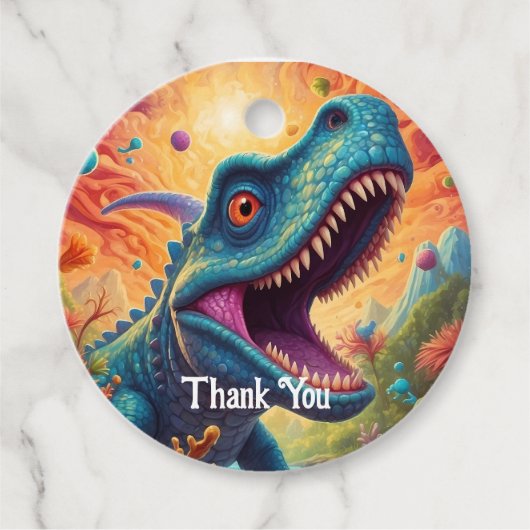 Baby shower Dino-Mite Bedankjes Labels (Voorkant)