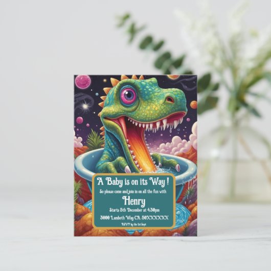 Baby shower Dino-Mite party design Briefkaart (Staand voorkant)