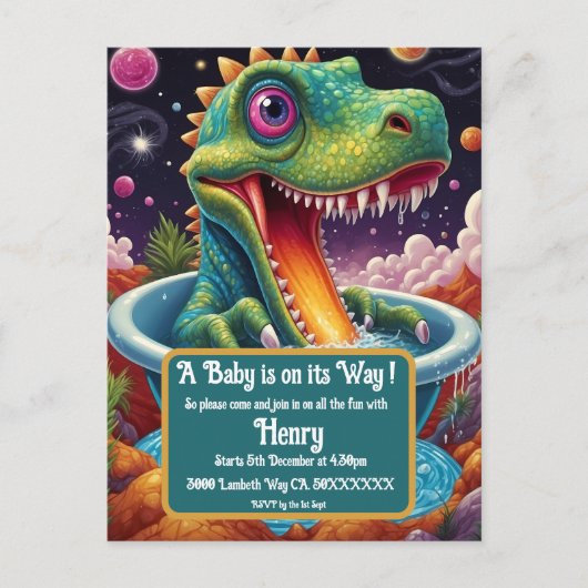 Baby shower Dino-Mite party design Briefkaart (Voorkant)