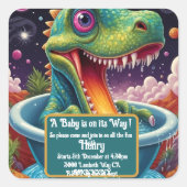 Baby shower Dino-Mite party design Vierkante Sticker (Voorkant)