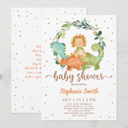 Baby shower Dinosaurs Kaart (Voorkant / Achterkant)